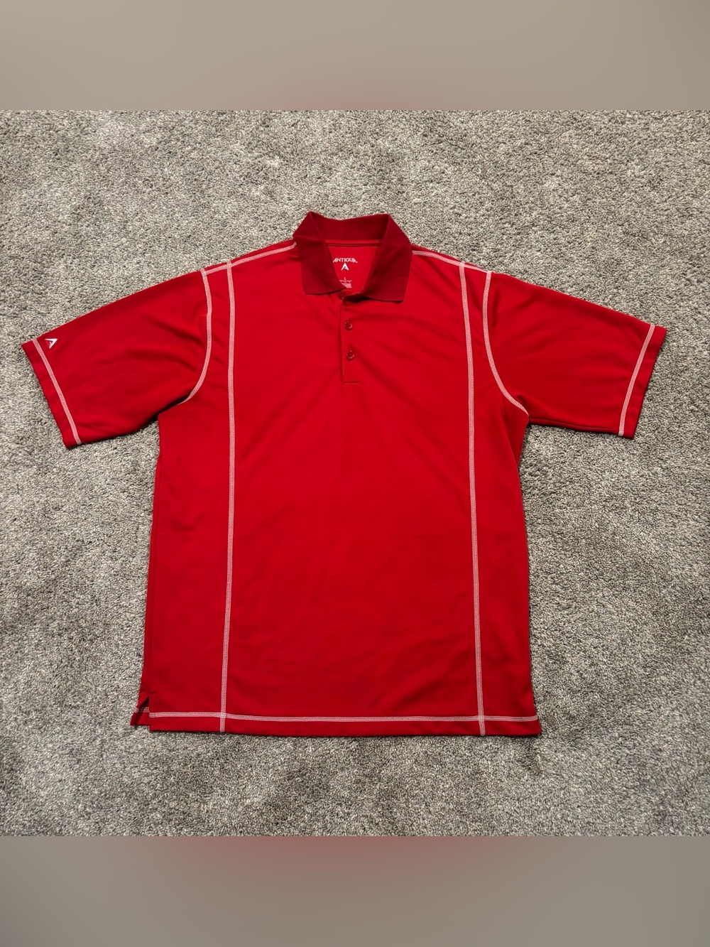 Antigua Red Men’s Large Solid Golf Polo Shirt Short Sleeve White Stitch Summer